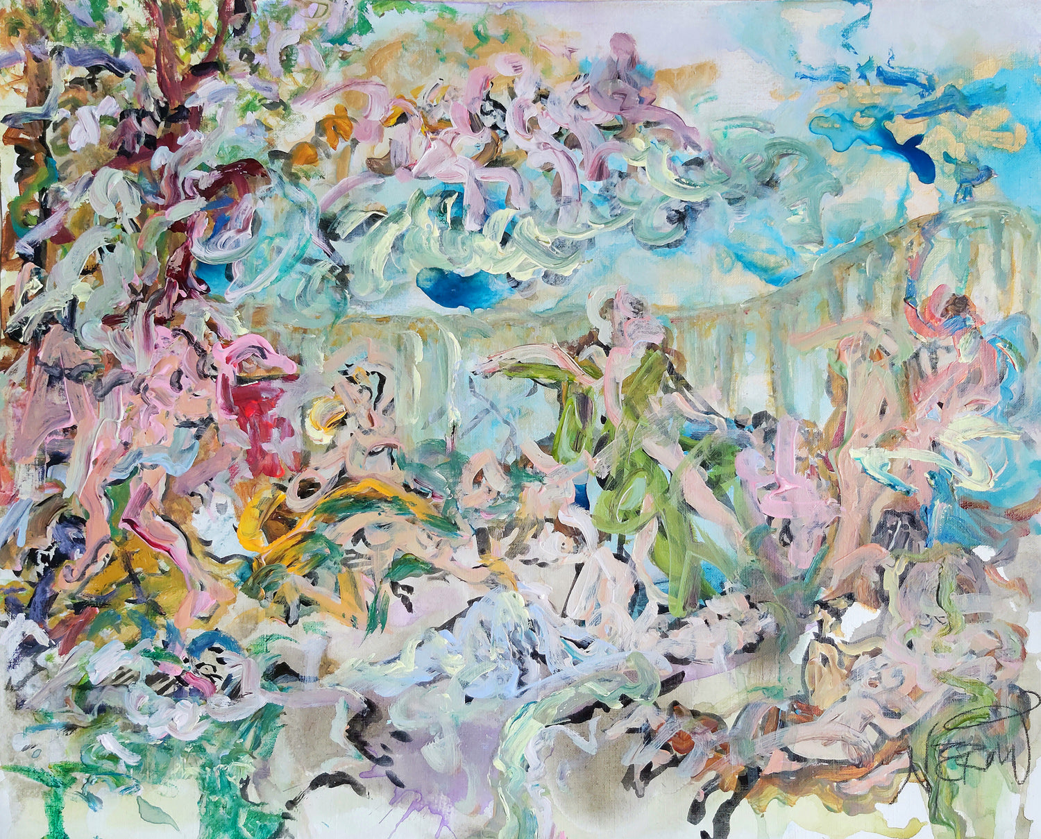 ChatGPT  Humans Landscape Series by Audrey Néron: Abstract and figurative art exploring human connection through bold brushstrokes, vibrant colors, and layered textures