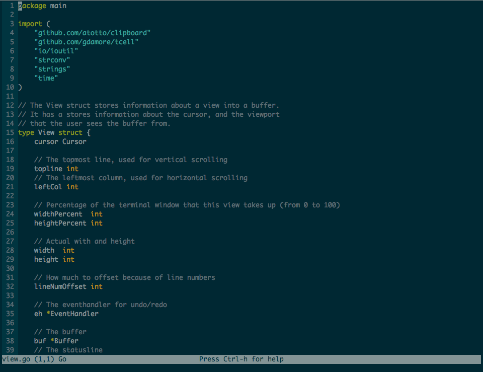 A screenshot of Micro showing syntax-highlighted code.