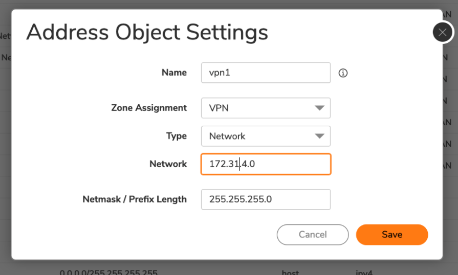 Enter the appropriate settings for your object