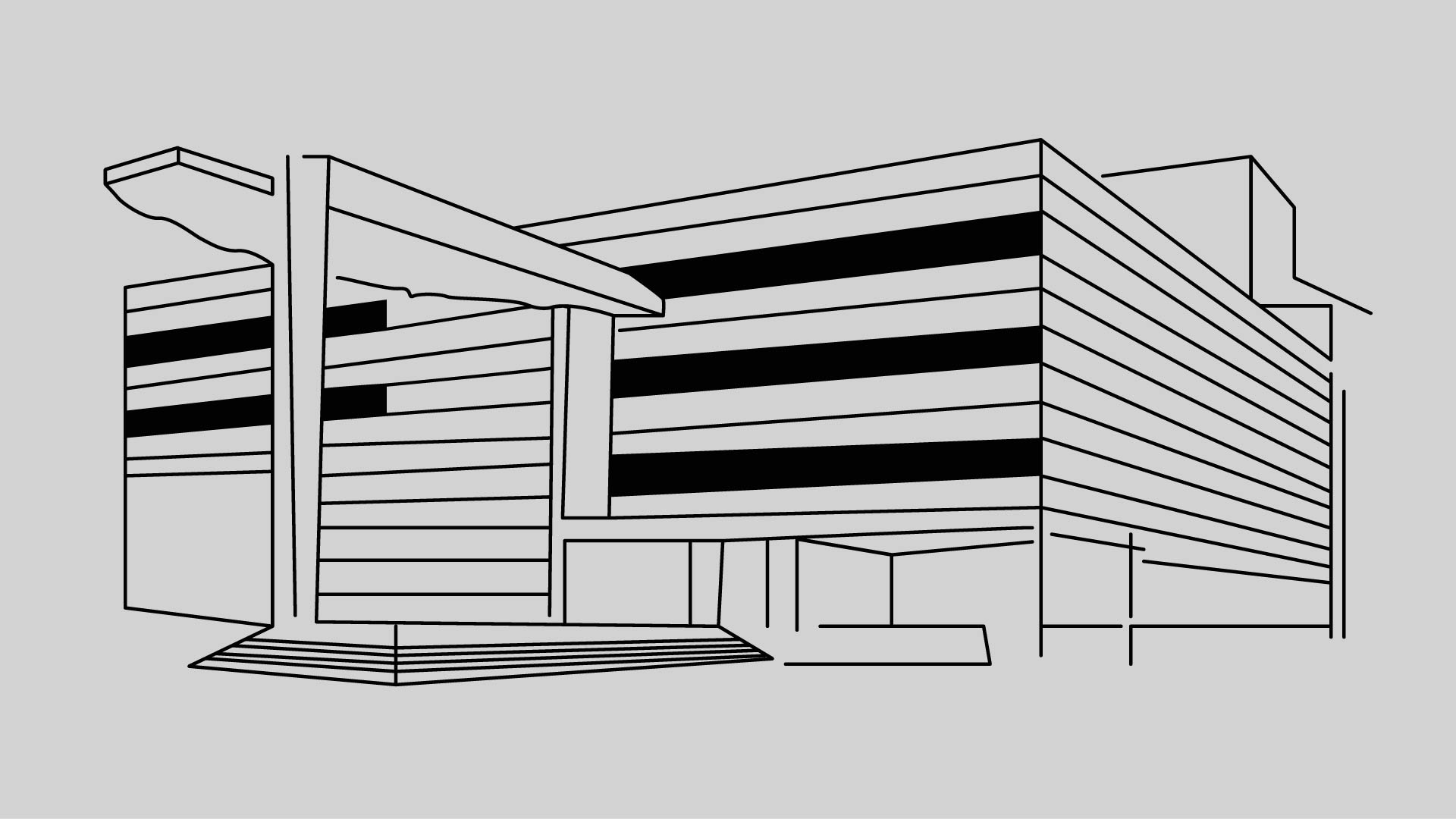 A digital line drawing of the Wiesner Building on a gray background
