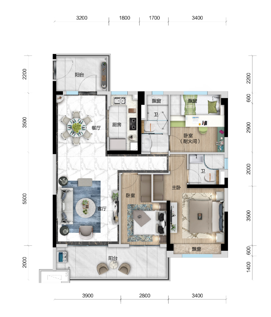碧桂园城市之光改善三房125㎡户型图