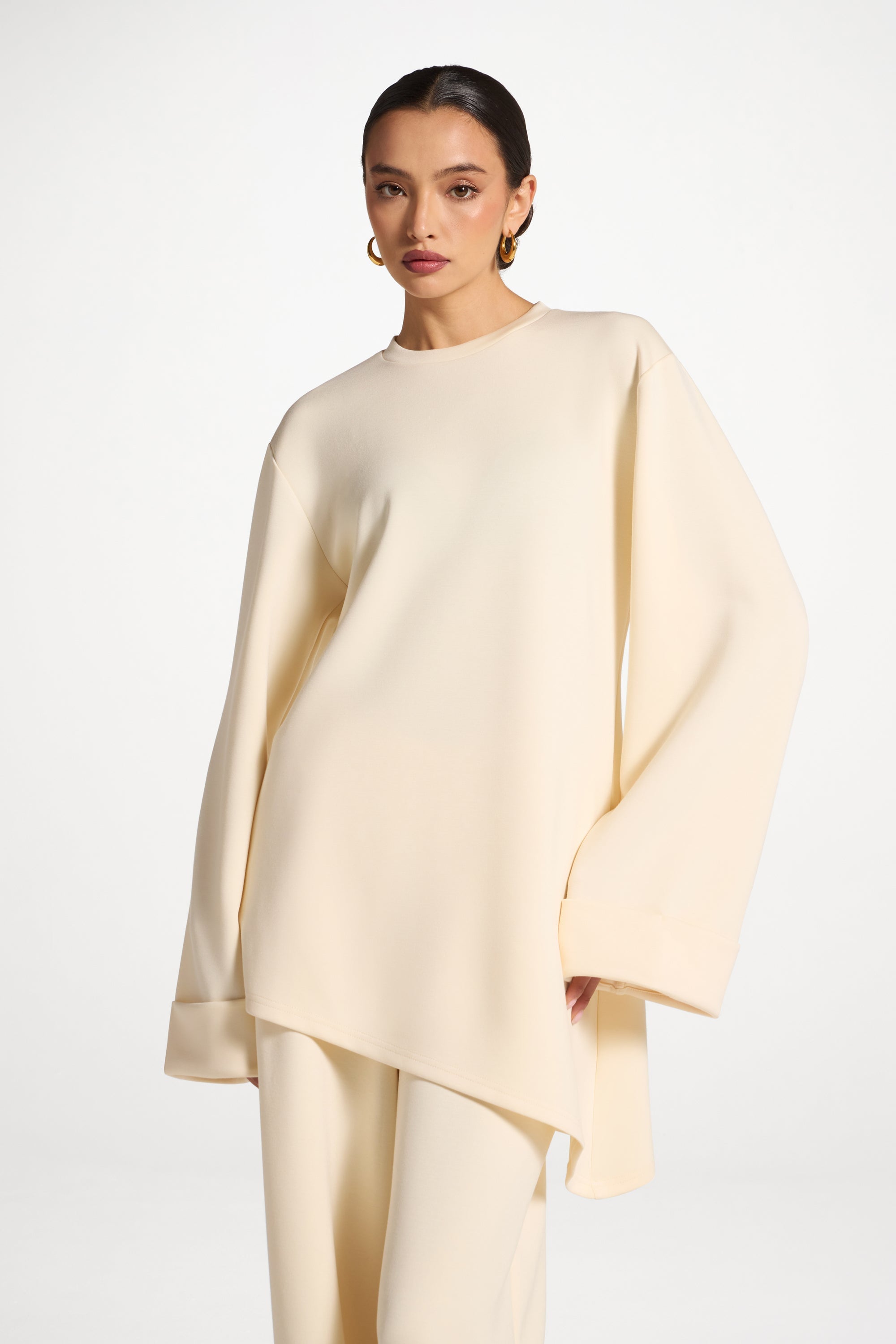 Asymmetric Top & Pants Set - Vanilla Abayas Veiled 