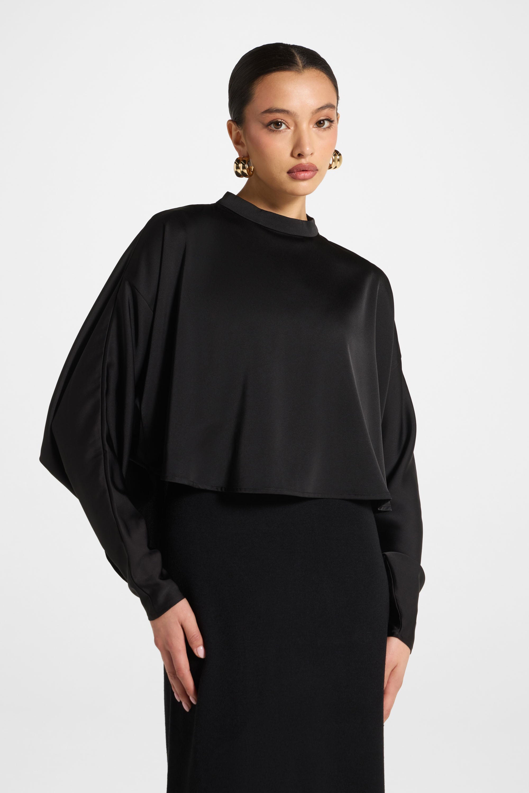 Knit Maxi Dress & Top Set - Black Abayas Veiled 