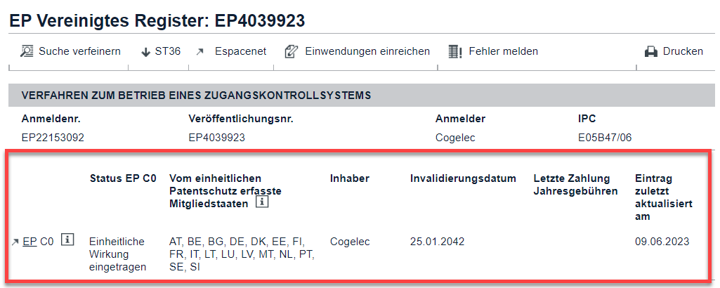 Abb. 7: Ansicht EP Vereinigtes Register