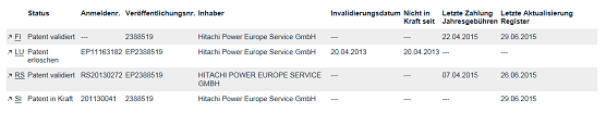 Screenshot from the European Patent Register