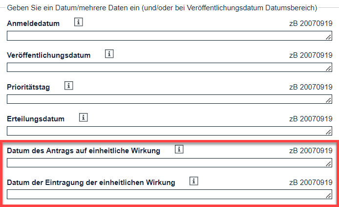 Bildschirmfoto aus dem europäischen patentregister