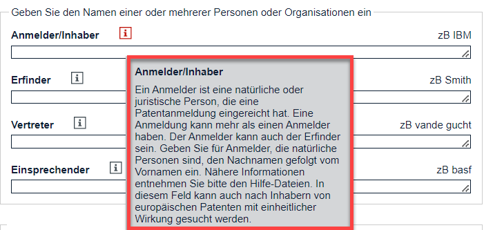 Bildschirmfoto aus dem europäischen patentregister