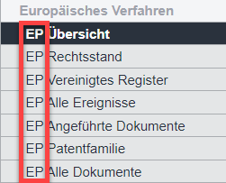 Bildschirmfoto aus dem europäischen patentregister