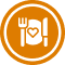 Icon: a place setting with a heart on the plate.