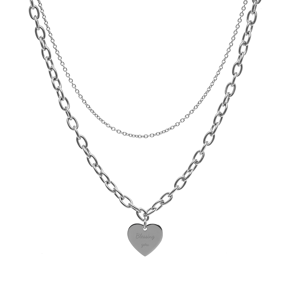 Allora Heart Customize Engraving Double Necklace