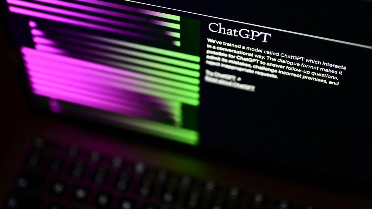 A photograph of a computer screen shows OpenAI's website and its ChatGPT robot.