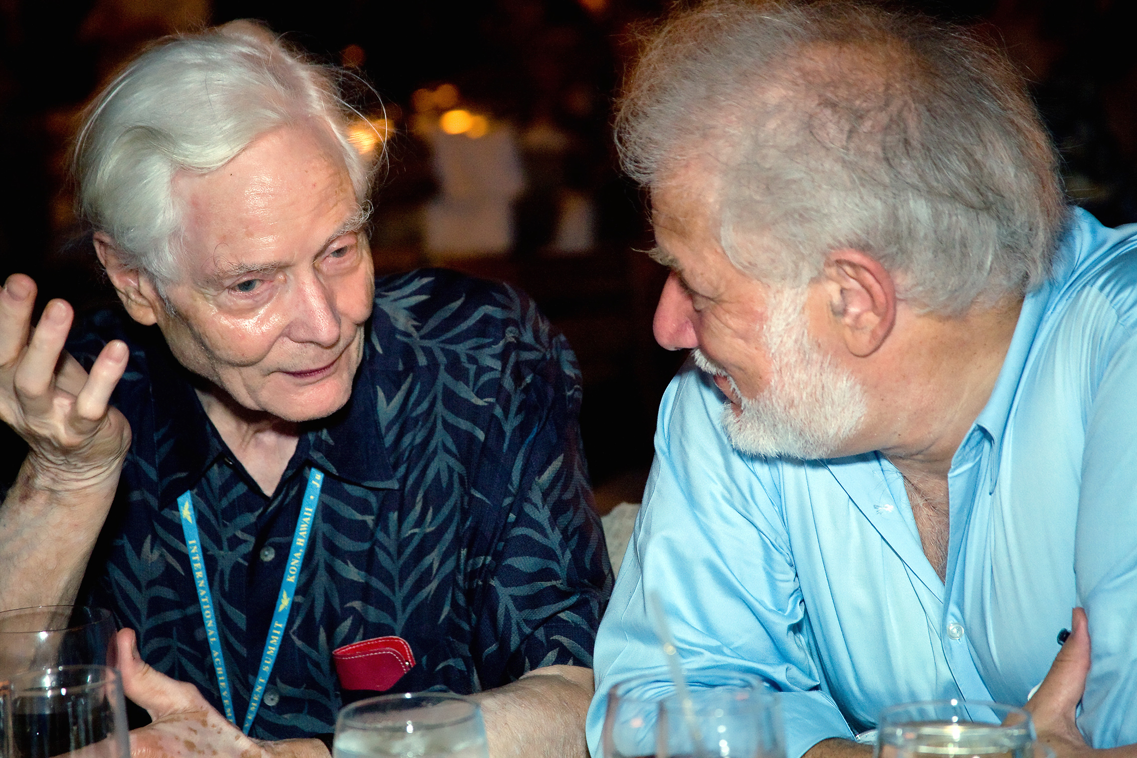 Poet and Hawaii resident W.S. Merwin meets novelist Michael Ondaatje at the 2008 International Achievement Summit.