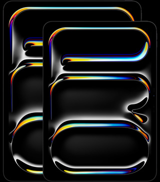 جهاز iPad&nbsp;Pro مقاس 13&nbsp;إنش، جهاز iPad&nbsp;Pro مقاس 11&nbsp;إنش، الوضع العمودي، الجزء الخلفي الخارجي، لون أسود فلكي، نظام كاميرات Pro في الزاوية العلوية اليسرى، شعار Apple في الوسط قرب الجزء السفلي