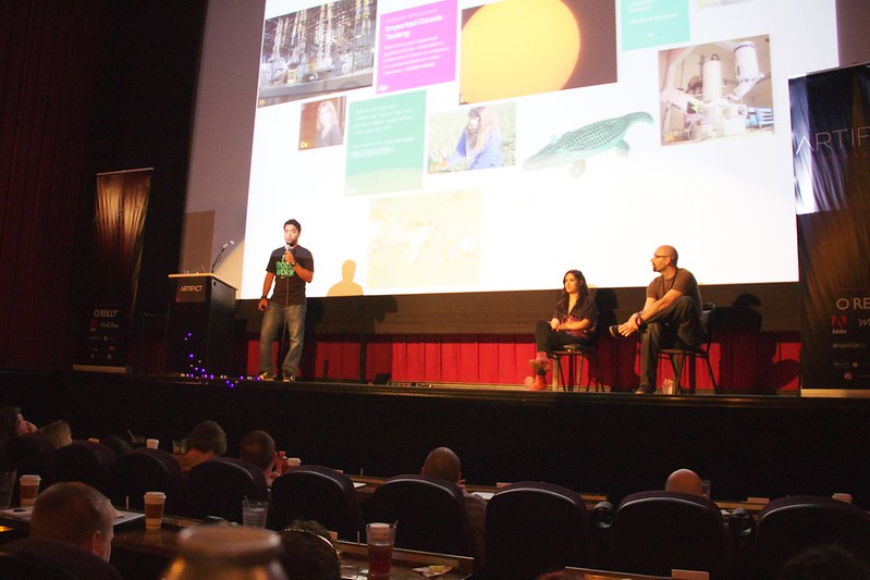 Dan Mall, Yesenia Perez-Cruz, and Ben Callahan on stage