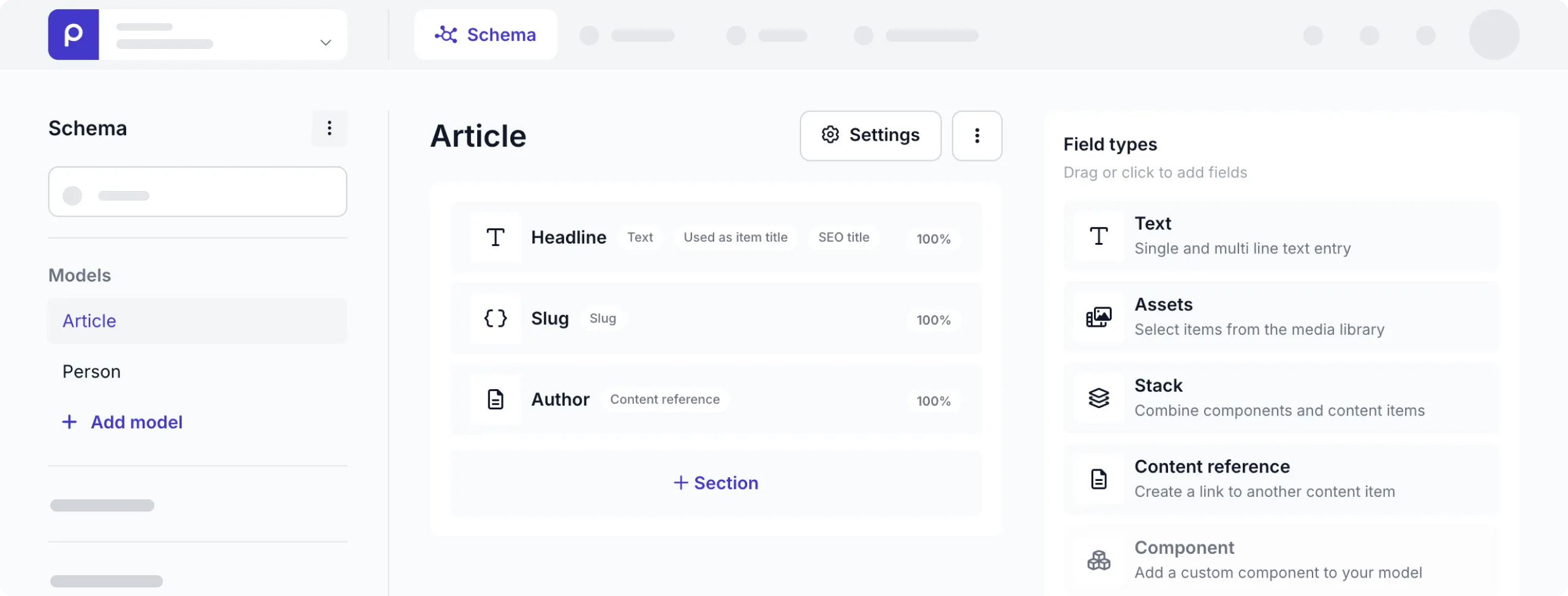 Article model with author