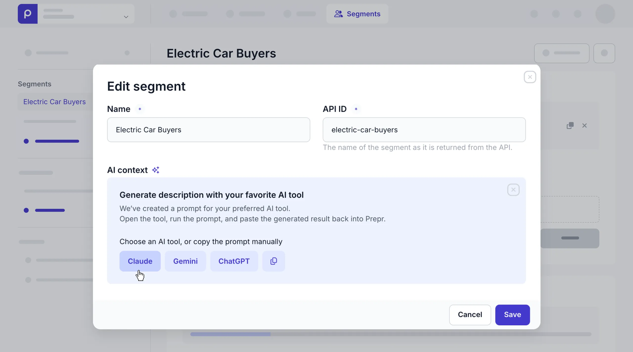 example segment AI context