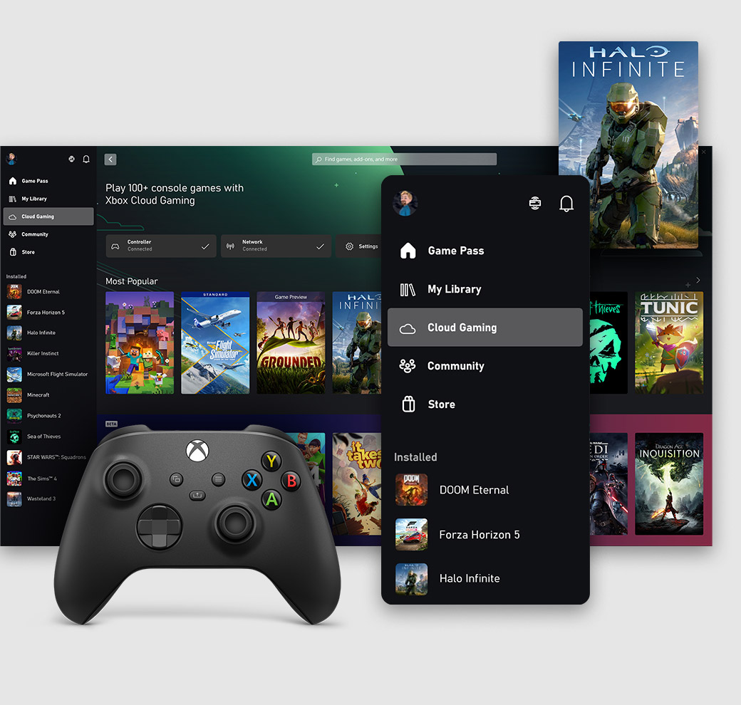 Xbox PC app user interface showing the Cloud Gaming tab.