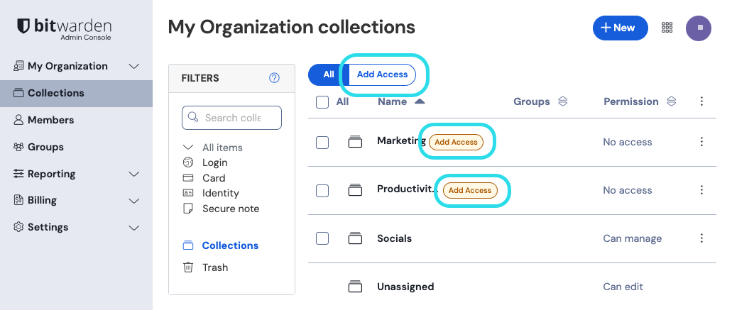 Add access to un-managed collections