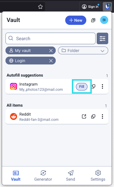 Autofill via browser extension