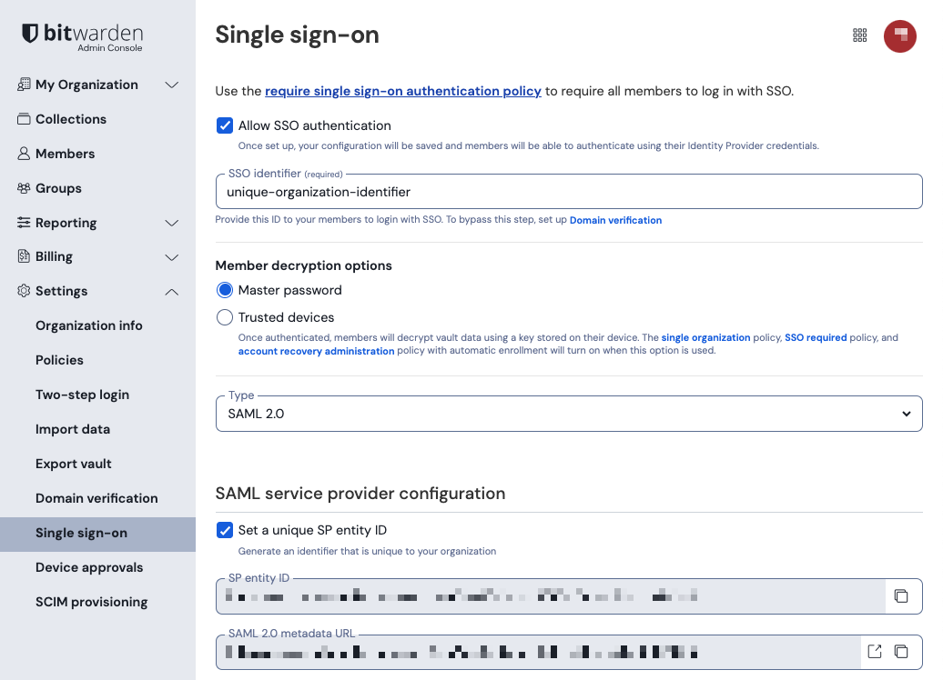 SAML 2.0 configuration