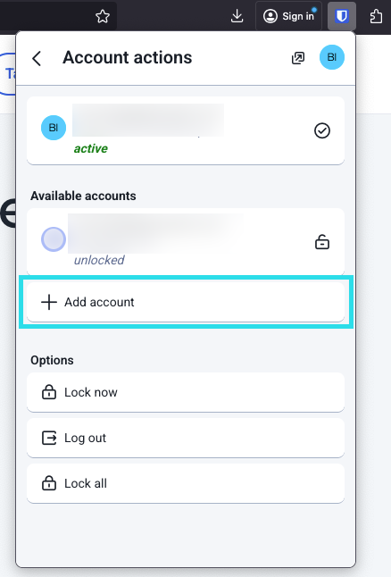 Browser extension Add account