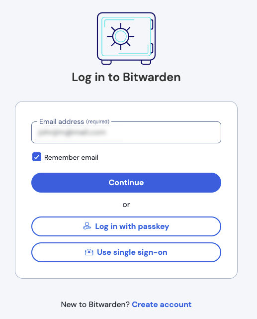 Log in options screen