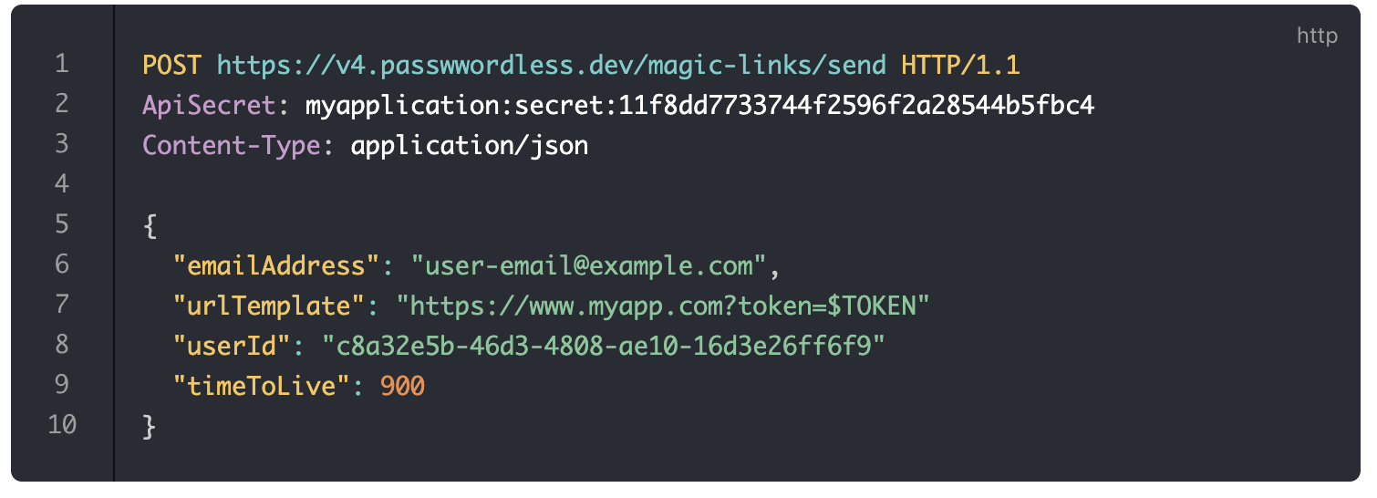 Magic links API code example