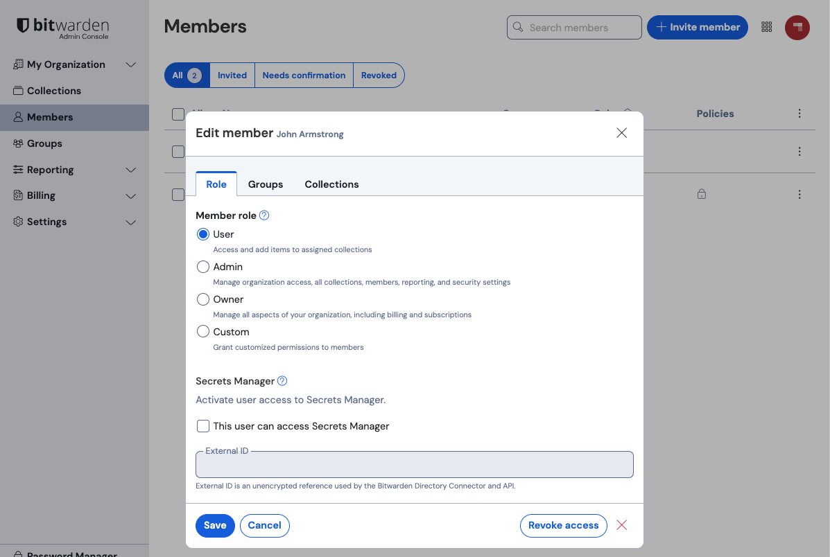Editing member roles