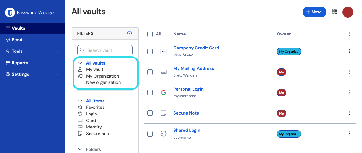 Organization-enabled vault