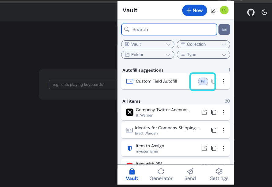 Item with a custom field
