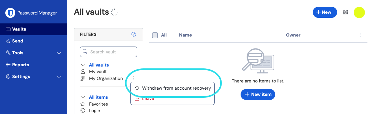 Withdraw from account recovery