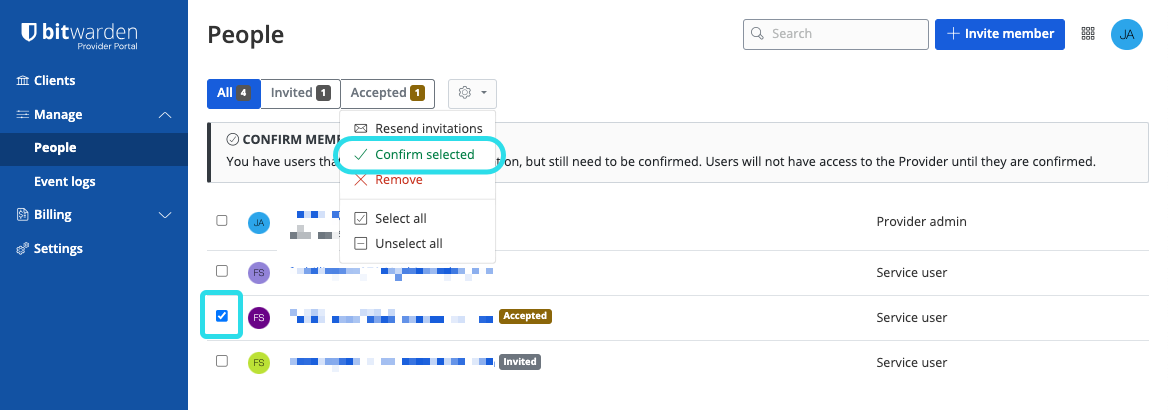 Confirmar usuarios proveedores
