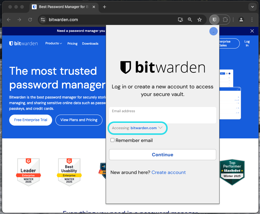 Region selector on browser extensions