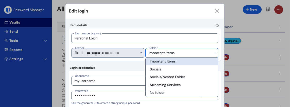 項目をフォルダに移動する