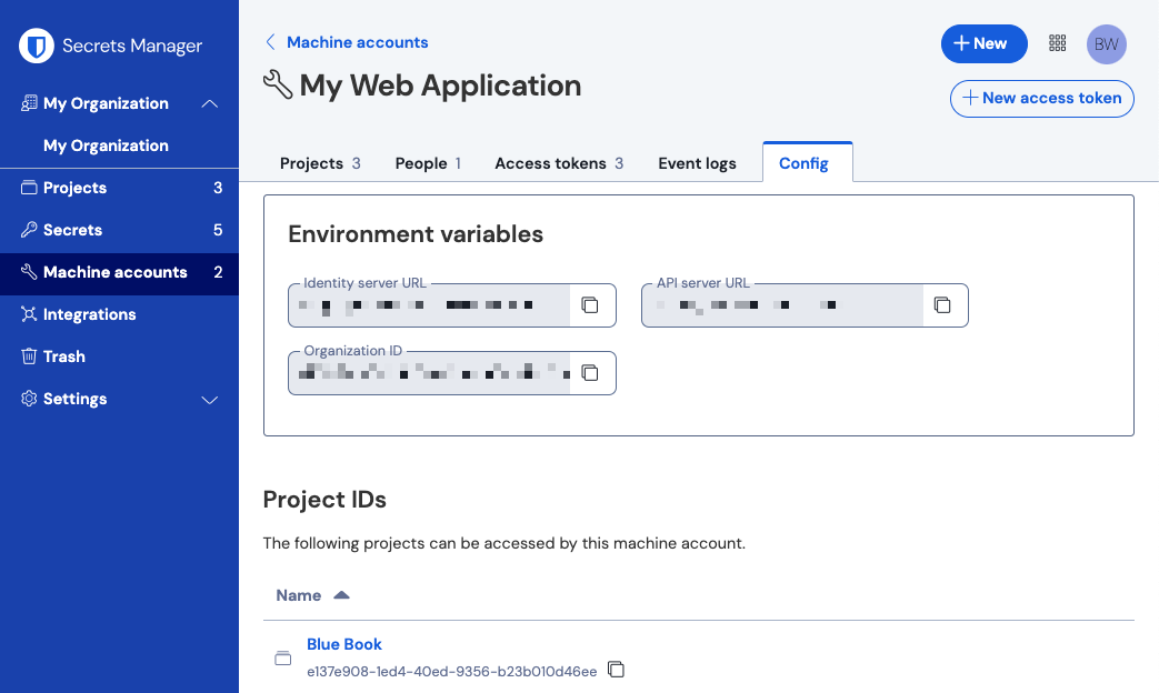 Machine account config view