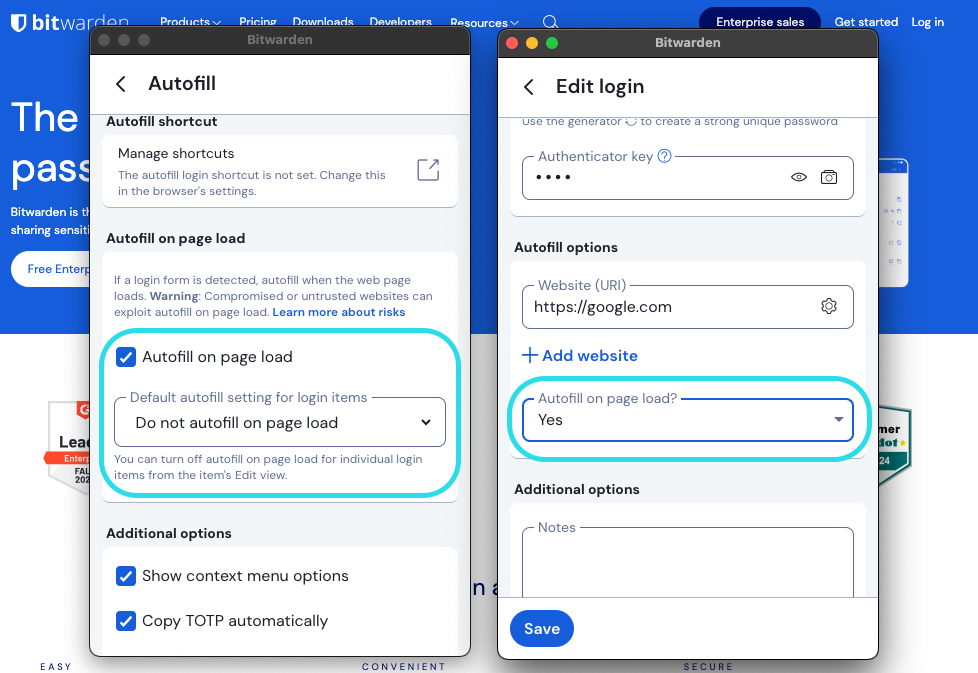 On page load options