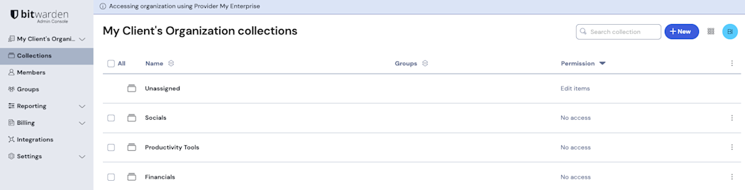 Client organization vault