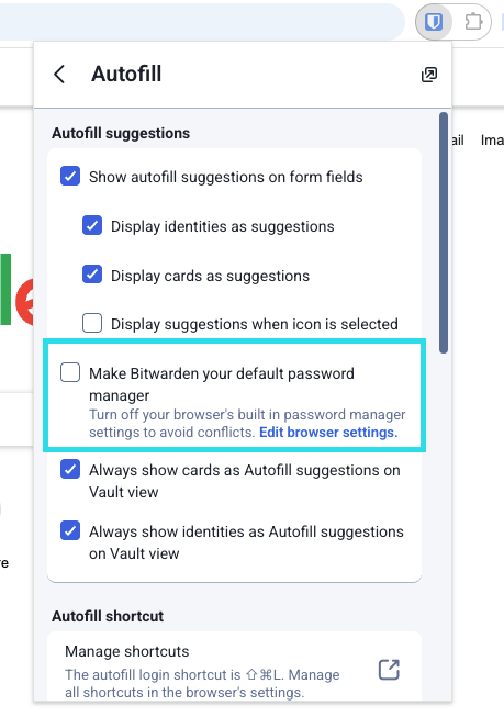 Make Bitwarden default password manager