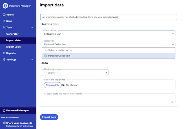 Import to individual vault