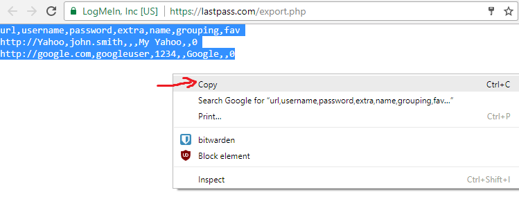 LastPass export