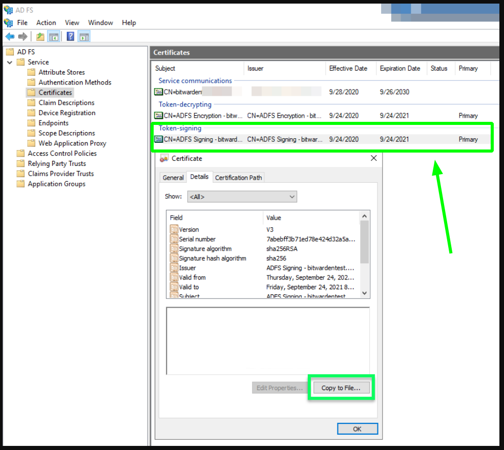 Get token-signing Certificate
