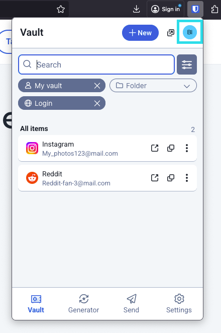 Browser extension account switching