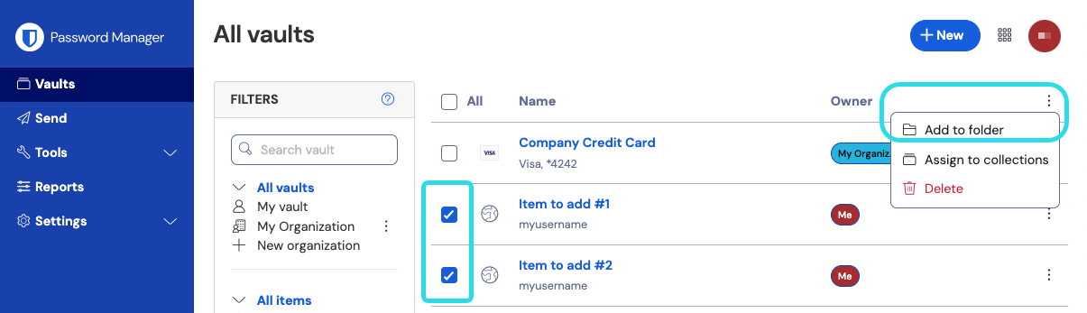 項目をフォルダに移動する