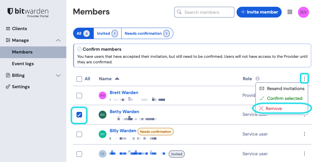 Remove provider users