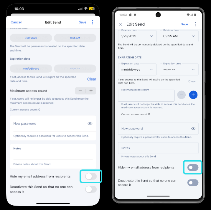 Désactiver à partir d'une application mobile