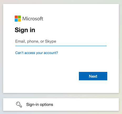 Azure login screen
