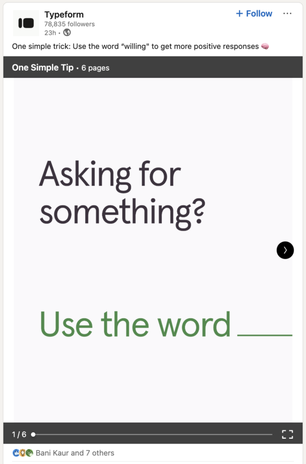 Typeform simple tip LinkedIn carousel