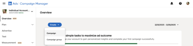 LinkedIn ads manager create campaign