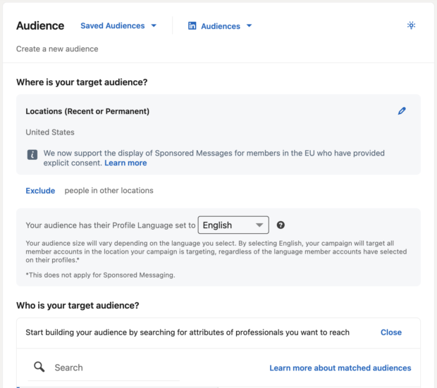 target audience location and attributes