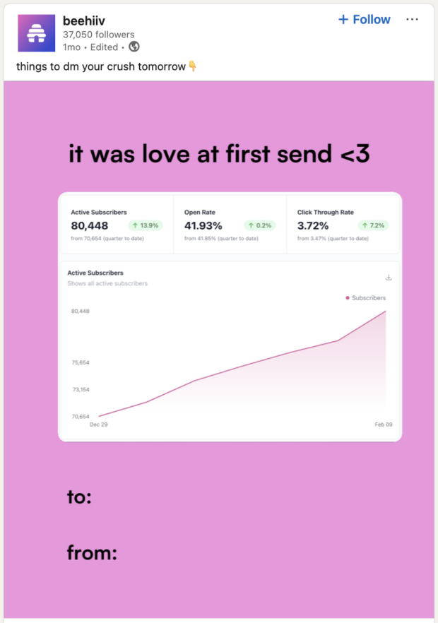 beehiiv love at first send PDF carousel format